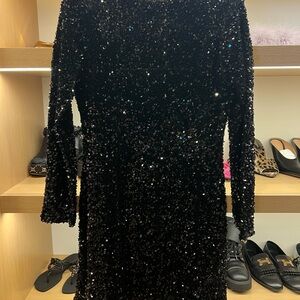 H&M Black Sequin Sheath Dress Long Sleeve